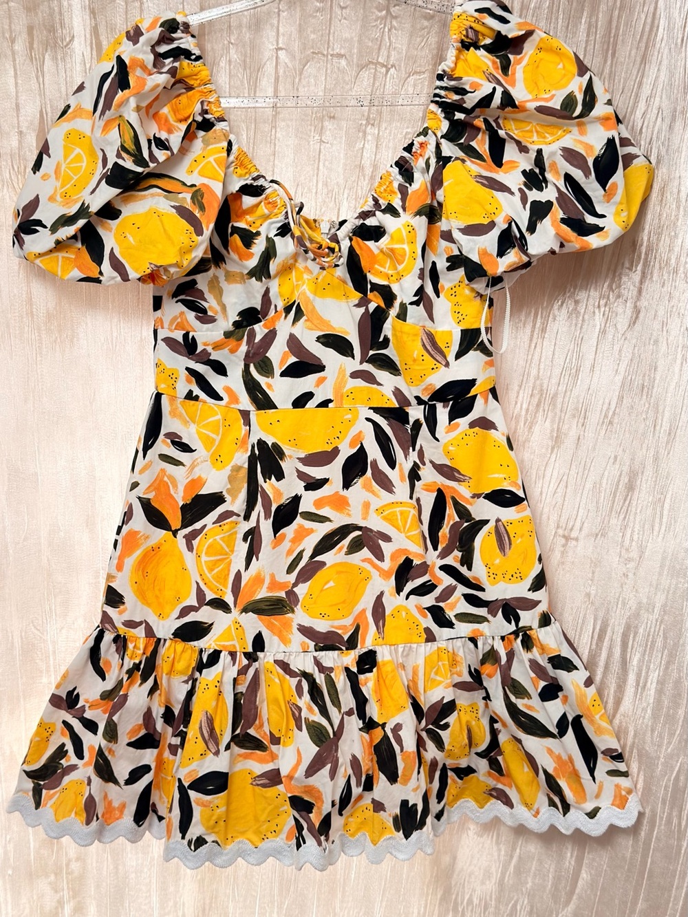 Rebecca Vallance Yellow Lemon-Print Puff Sleeve Mini Dress